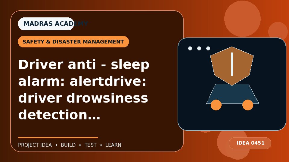 Driver anti – sleep alarm: alertdrive: driver drowsiness detection system